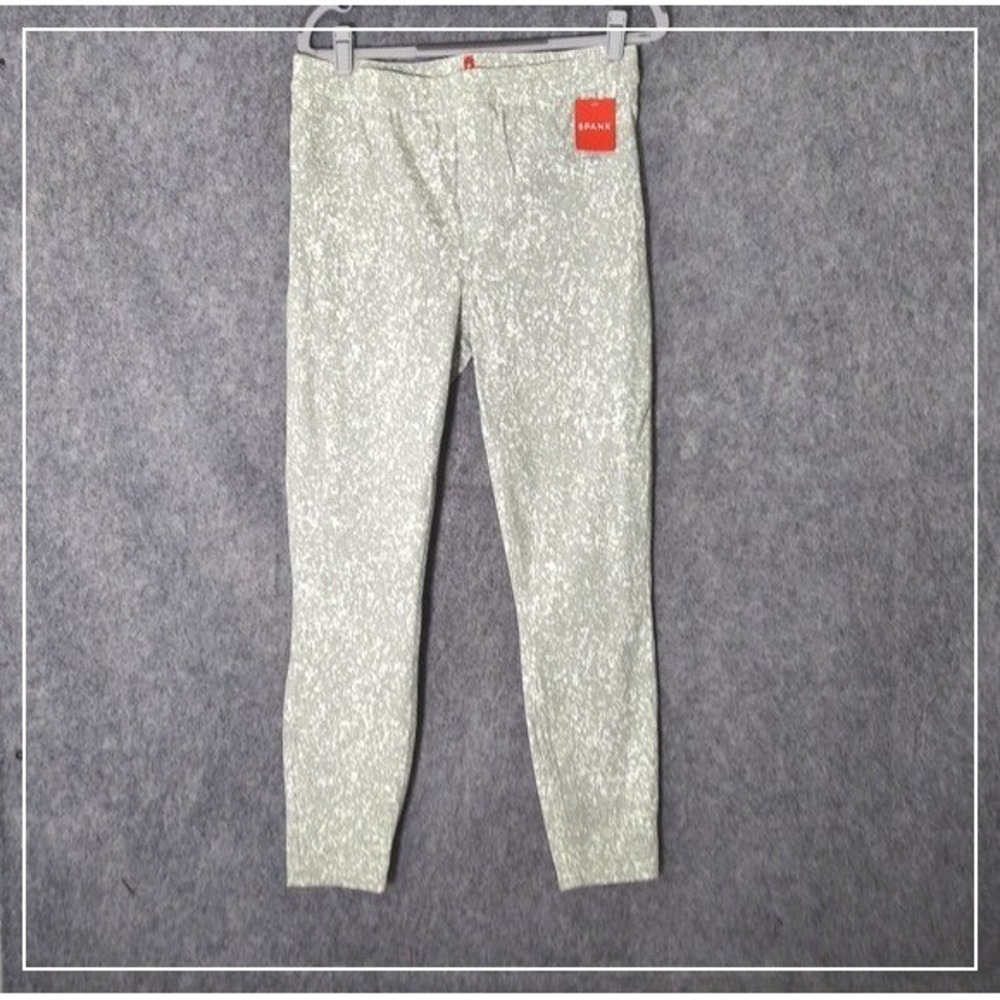 SPANX Legging L Jean-ish Denim Speckle Gray Pull On Slimming Shaping Ankle Pants